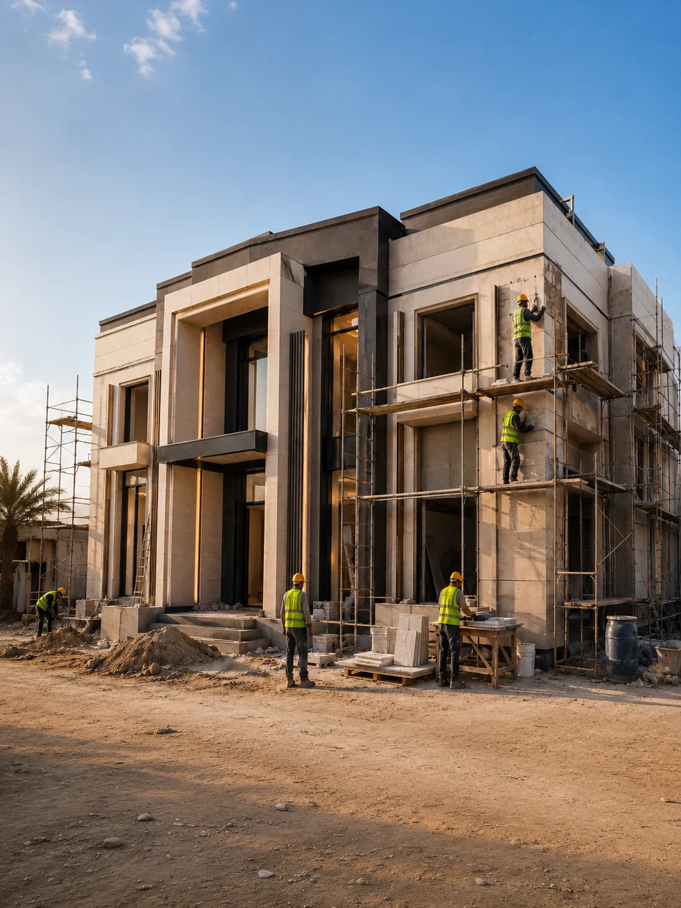 تنفيذ وتشطيب واجهة مبنى حديث