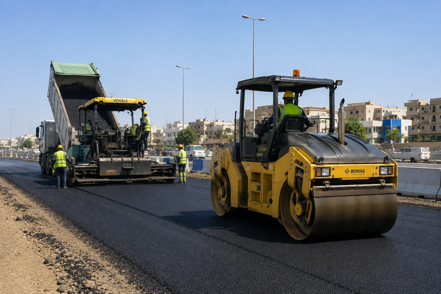 تنفيذ أعمال سفلتة طريق